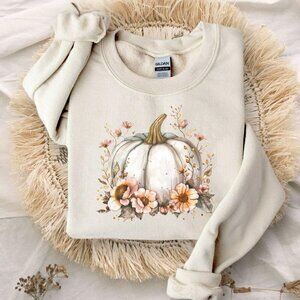 Floral Pumpkin Sweatshirt, Fall Pumpkin Sweater, Halloween Pumpkin Sweater